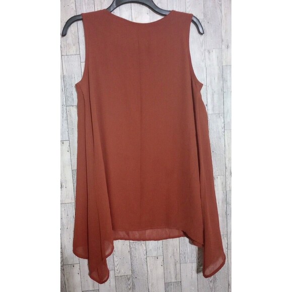 Wrangler Beaded Tank Top Keyhole Tie Neck Rust Flowy Western Pullover Size Small - Picture 2 of 5